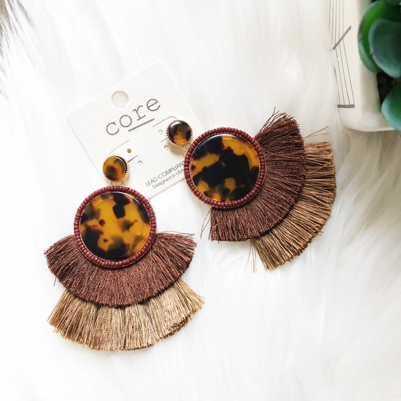 CAREY Tortoise Acrylic Tassel Earrings - Picture 3 of 4